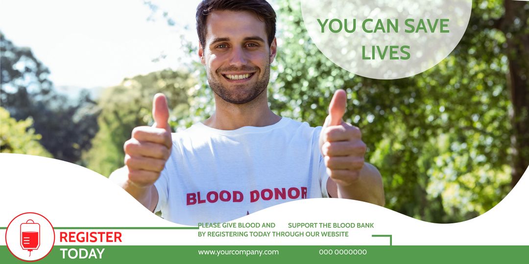 Smiling Man Encouraging Blood Donation for Community Support