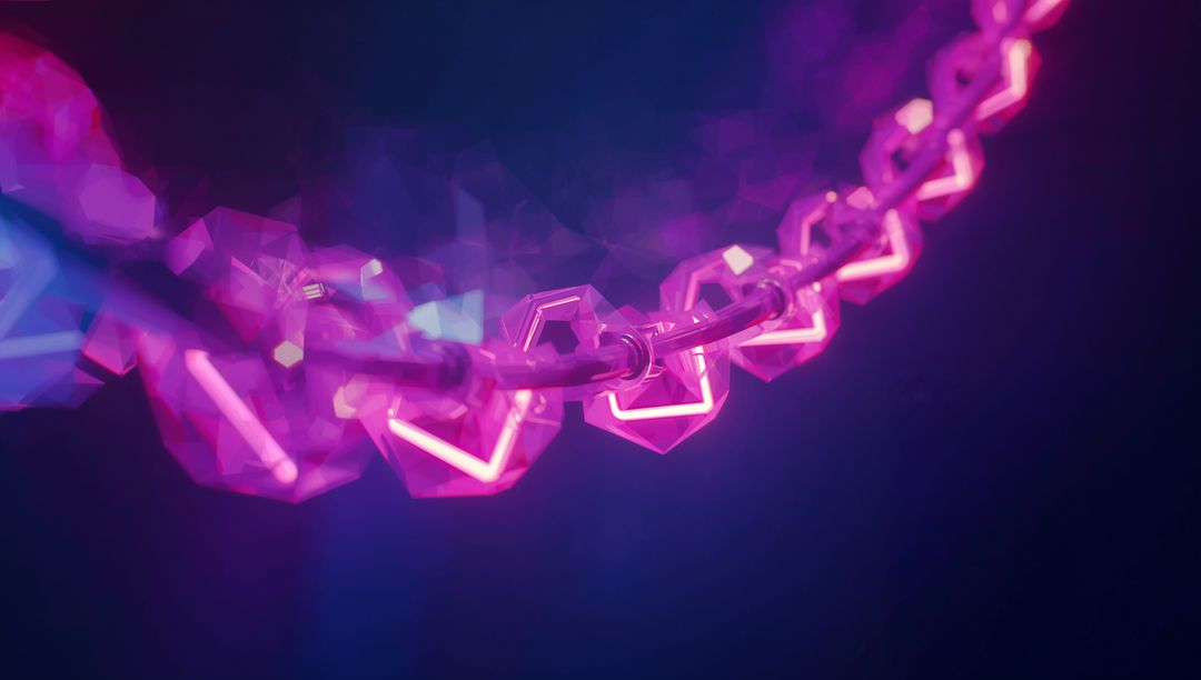 Futuristic Glowing Neon Geometric Chain in Abstract Void