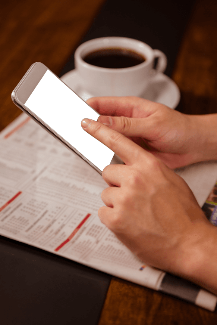 Transparent Smartphone Screen at Coffee Table Setting