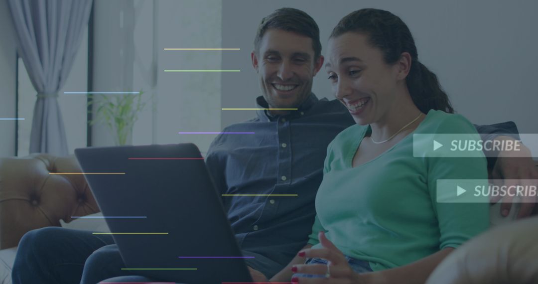 Couple Enjoying Social Media Together on Laptop at Home