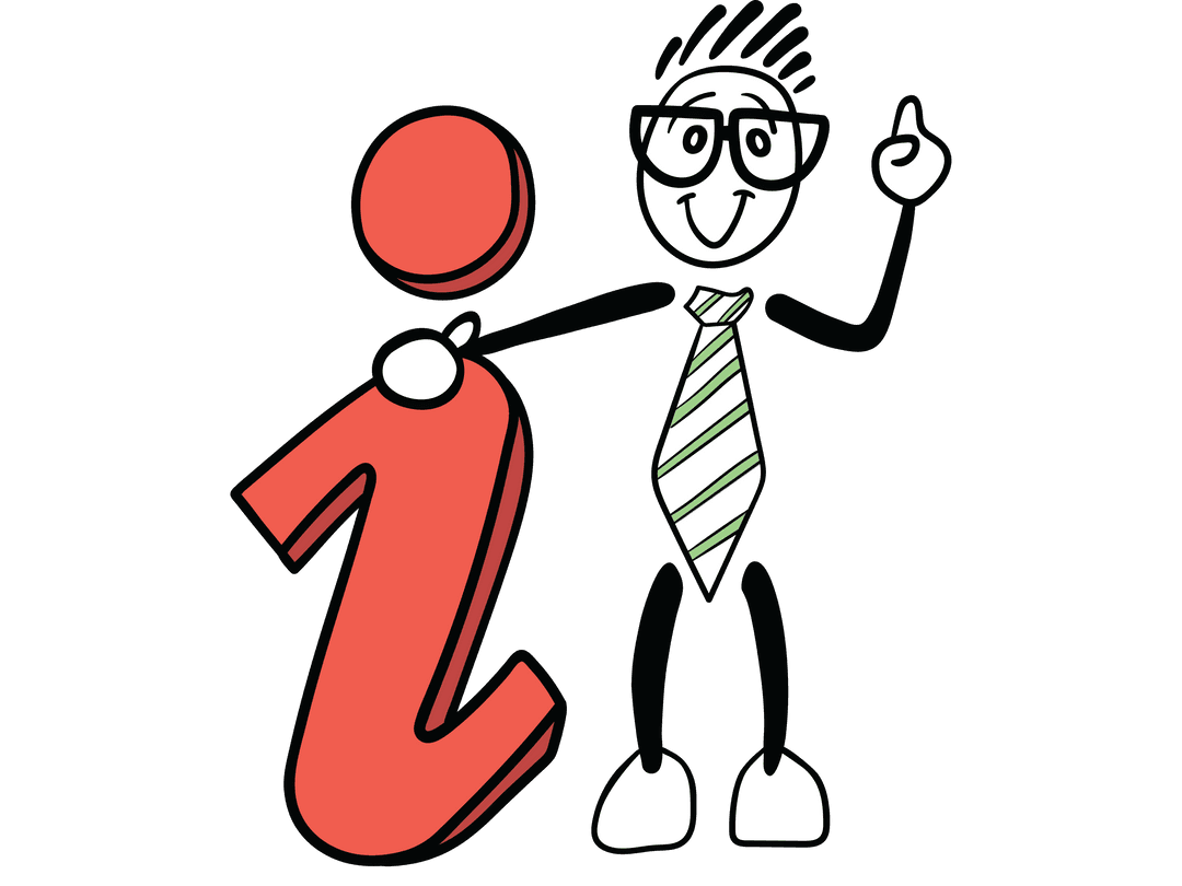Cartoon Man With Glasses and Tie Next to Red Information Sign Transparent Design