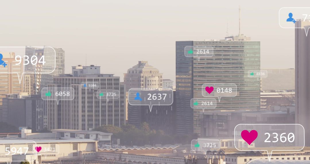 Social Media Notifications Overlaying Urban Skyline