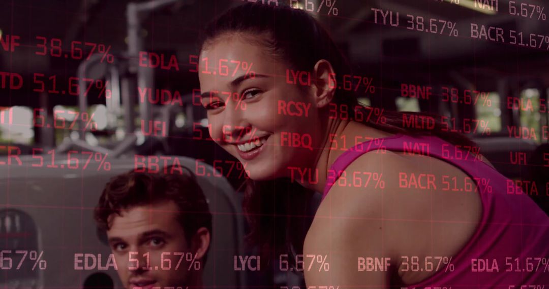 Gym Enthusiasts with Stock Market Ticker Join Motivation and Finance