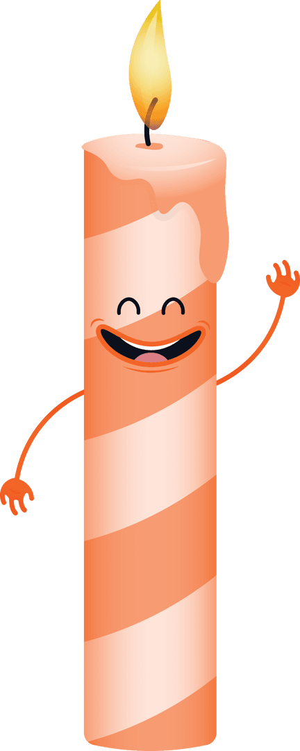 Smiling Orange Cartoon Candle on Transparent Background
