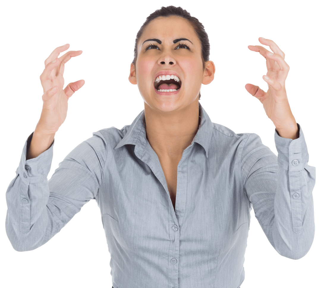 Furious Businesswoman Expressing Frustration on Transparent Background