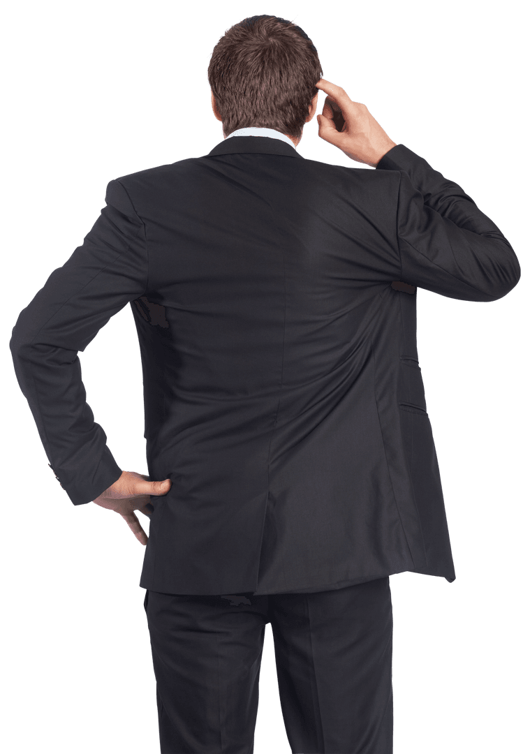 Businessman Back View in Black Suit Published on Transparent Background