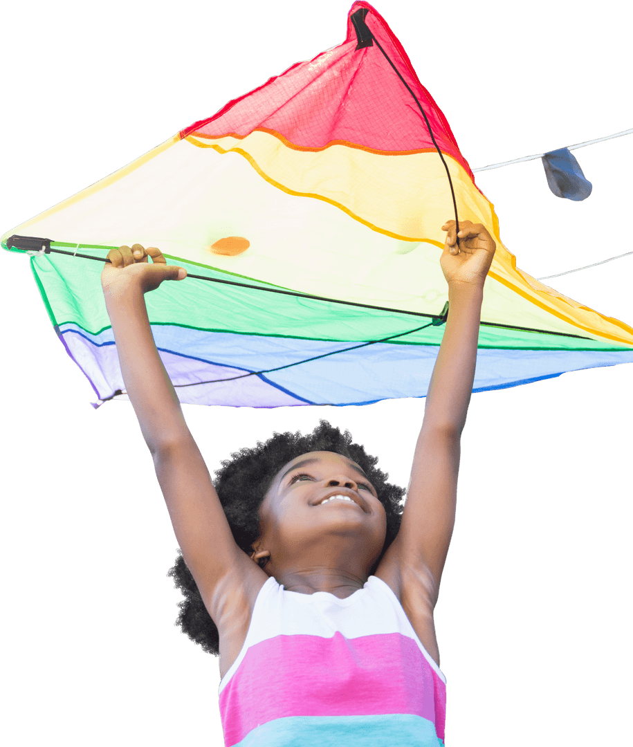 Joyful African American Child with Vibrant Transparent Kite