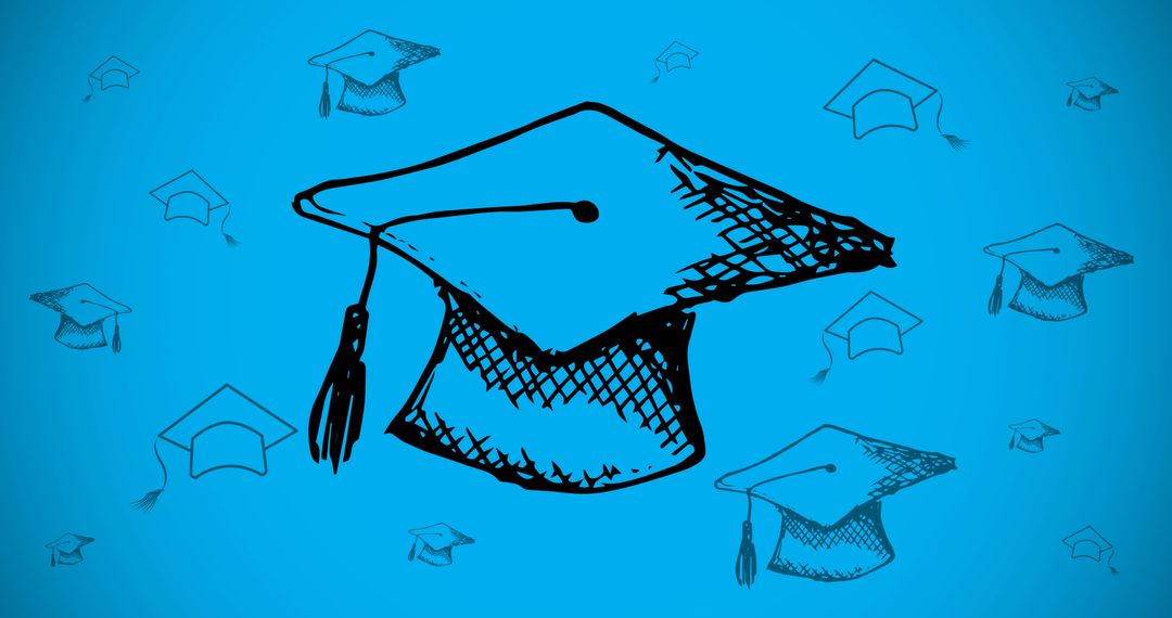 Animated Graduation Caps on Dynamic Blue Background