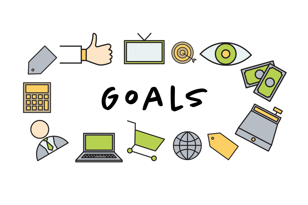 Transparent Digital Icons for Business Strategy and Goals