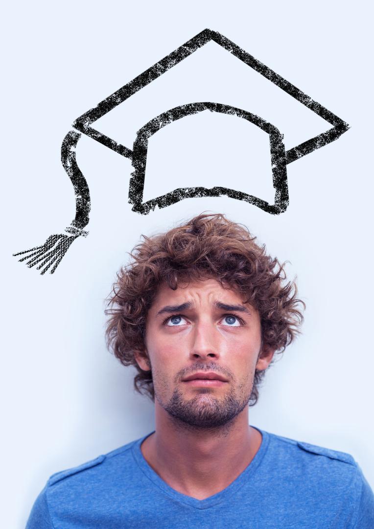 Tensed Man with Graduation Cap Illustration Above Head - Free Images, Stock Photos and Pictures on Pikwizard.com