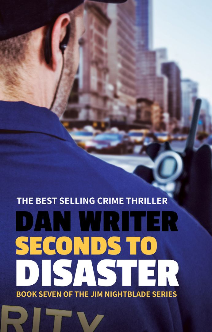 Thrilling Crime Novel Promotion with Policeman in Cityscape