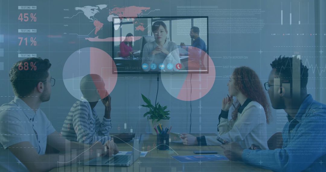 Team Analyzing Financial Data with Virtual Meeting Technology