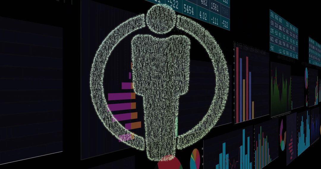 Digital Human Analytics Icon with Data Graphs