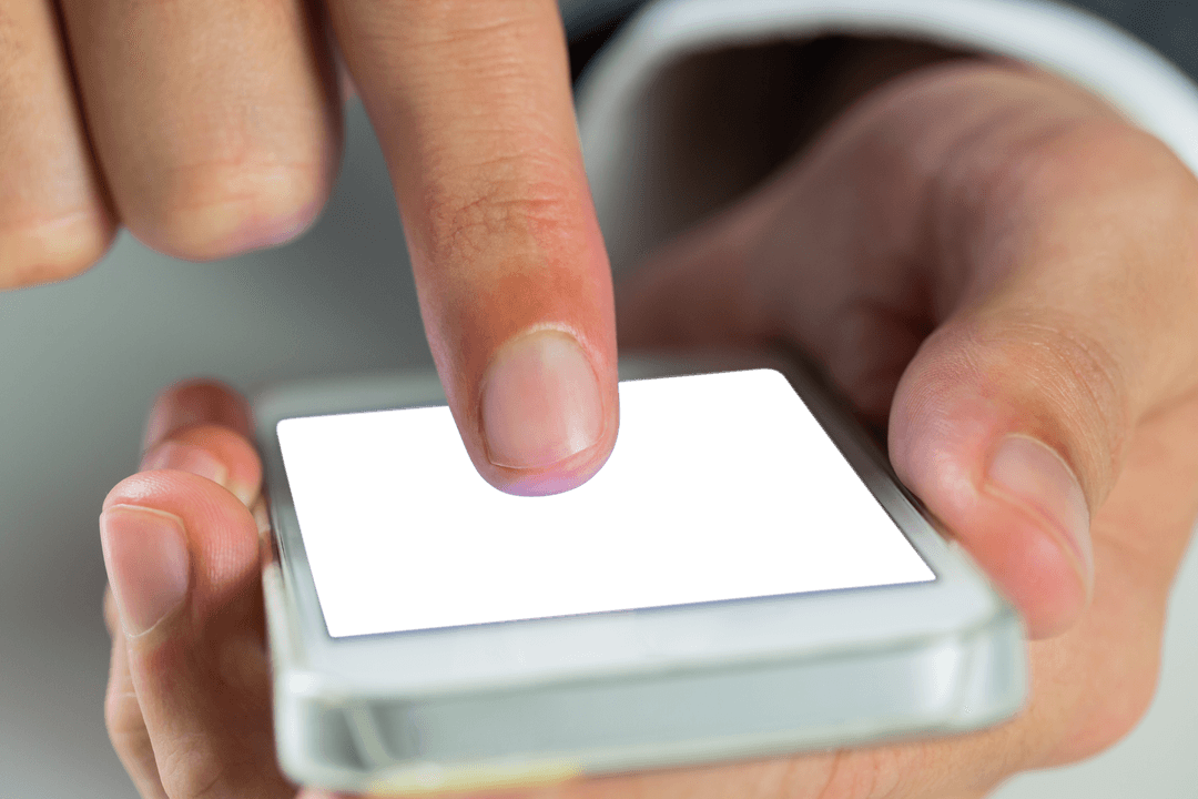 Caucasian Male Using Smartphone on Transparent Background