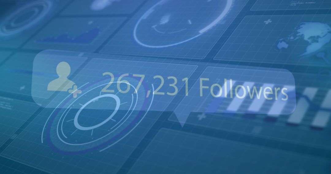Digital Interface with Growing Follower Count and Global Connection Visualization