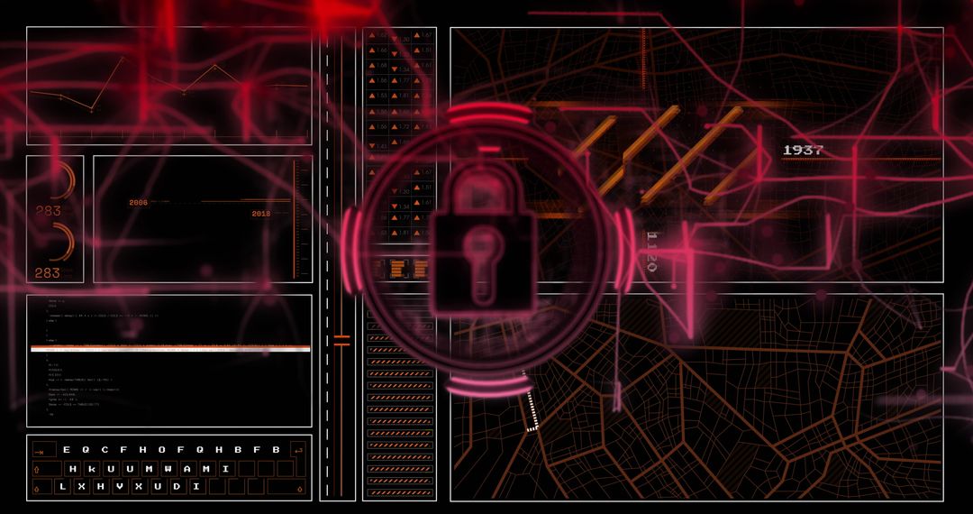 Digital Data Padlock in Cyber Security Framework Background