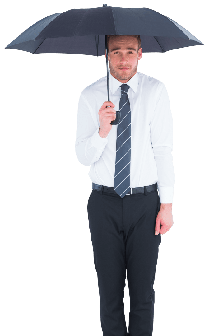 Businessman Standing Under Umbrella in Transparent Background