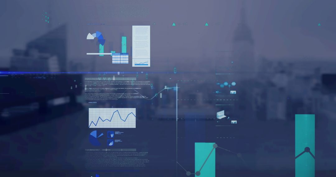Digital Data Processing Over Cityscape With Global Finances Interface