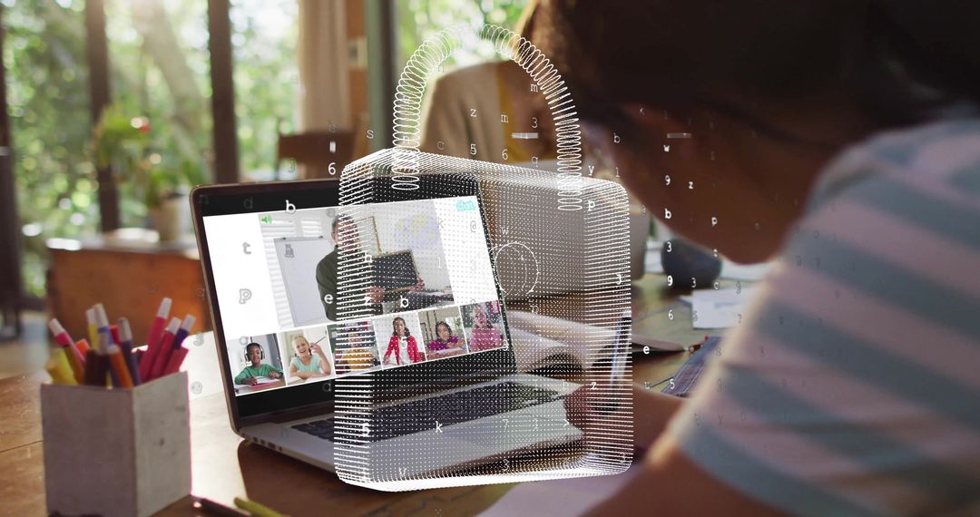 Young Student Engaged in Virtual Learning Session with Secure Technology