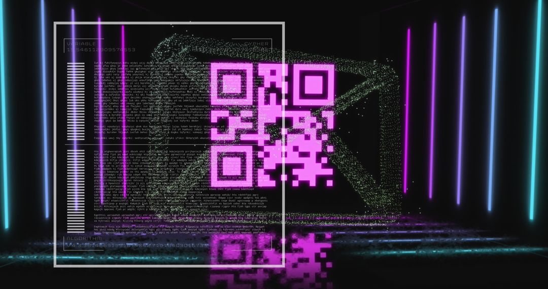 Digital QR Code Amidst Futuristic Data Processing