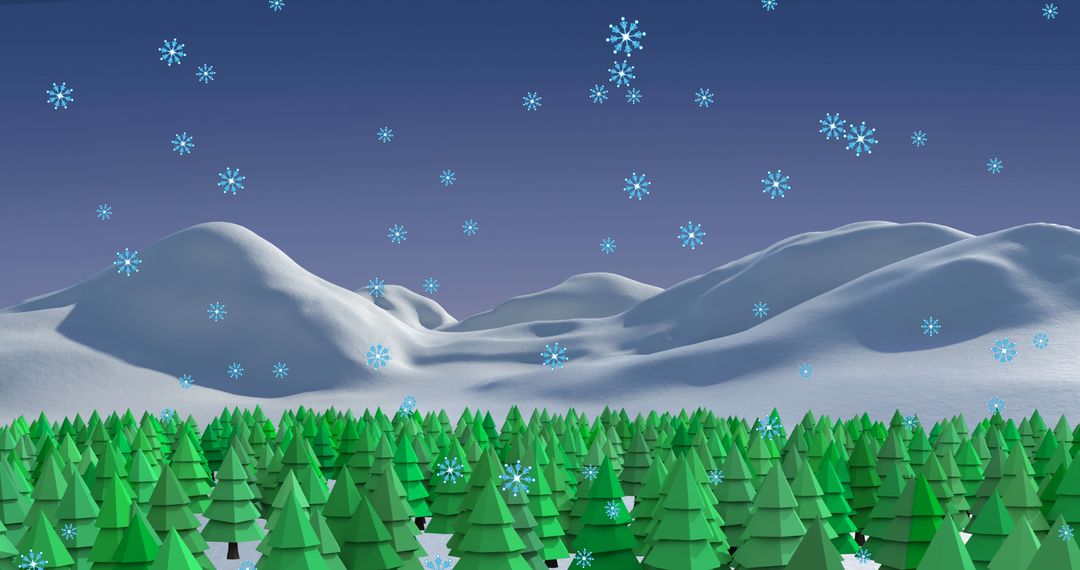 Snowfall Over Evergreen Forest in Winter Wonderland Landscape