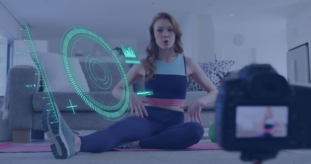 Advanced Fitness Vlog with Digital Interface Overlay