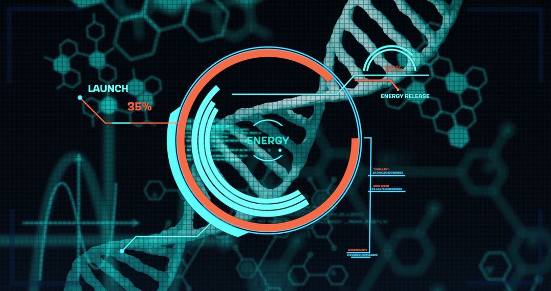 Futuristic DNA Interface with Energy Gauge Visualization