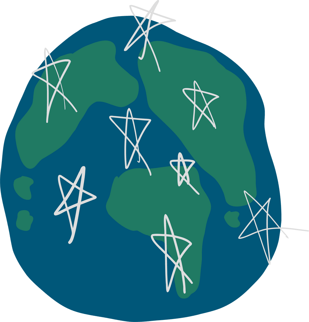 Transparent Art Globe with Green Landmasses and Stars