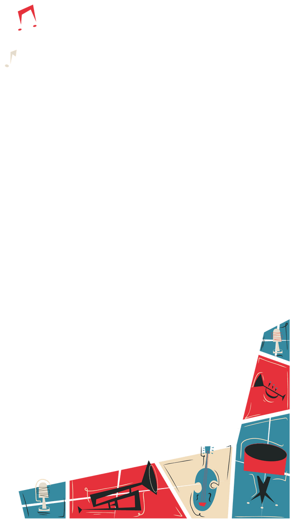 Colorful Musical Instrument Icons Floating on Transparent Canvas