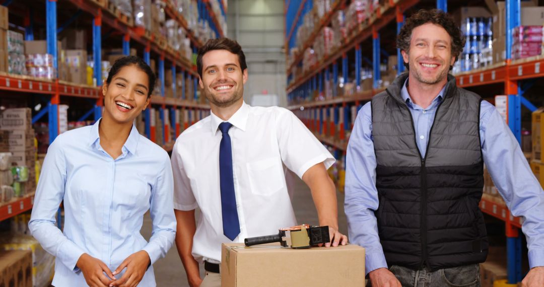 Diverse Warehouse Team Collaborating in Logistics Centre