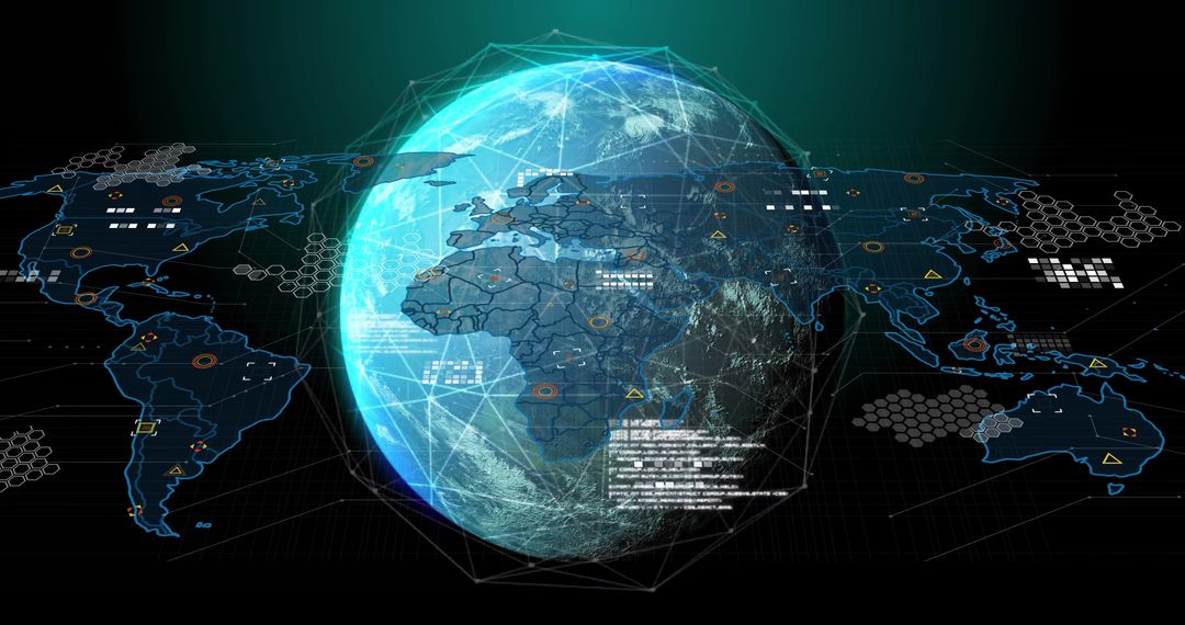 Global Digital Mapping with Data Visualization on Rotating Earth - Free Images, Stock Photos and Pictures on Pikwizard.com