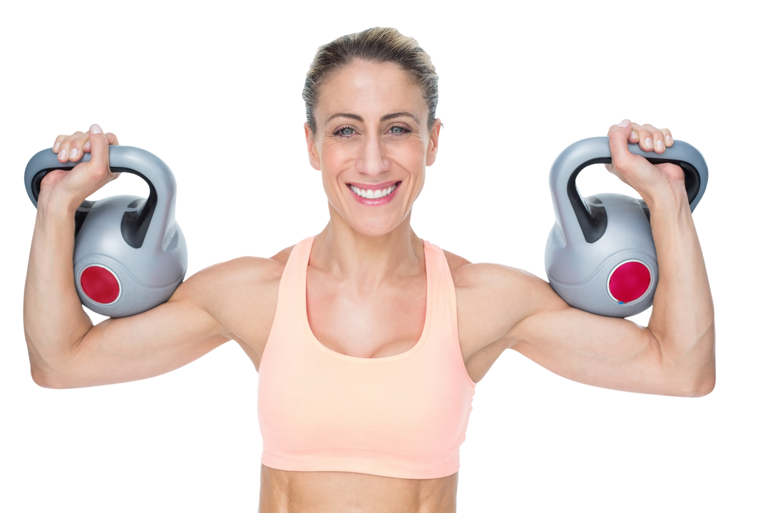 Transparent Sporty Woman with Kettlebells Smiling - Download Free Stock Images Pikwizard.com