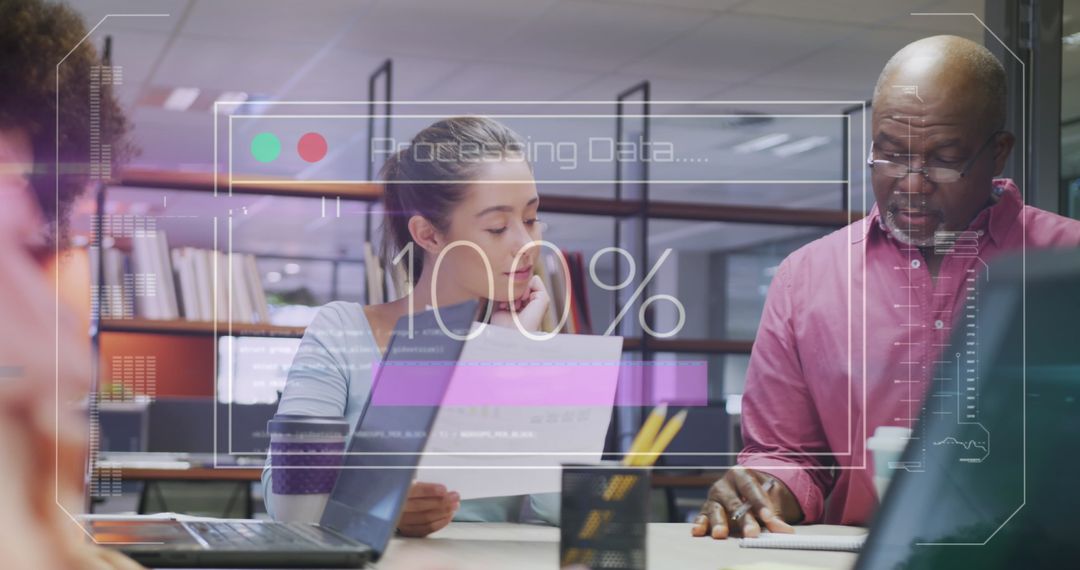 Diverse Business Team Collaborating with Data Processing Interface