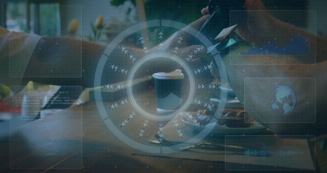 Smartwatch Payment with Futuristic Digital Interface Overlay