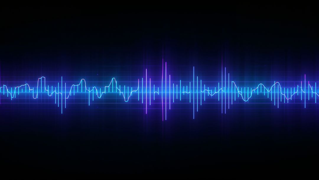 Pulsing Neon Audio Waveform of Vibrant Blue and Purple Bars