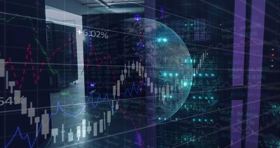 Digital Data Interface with Financial Charts and Global Network