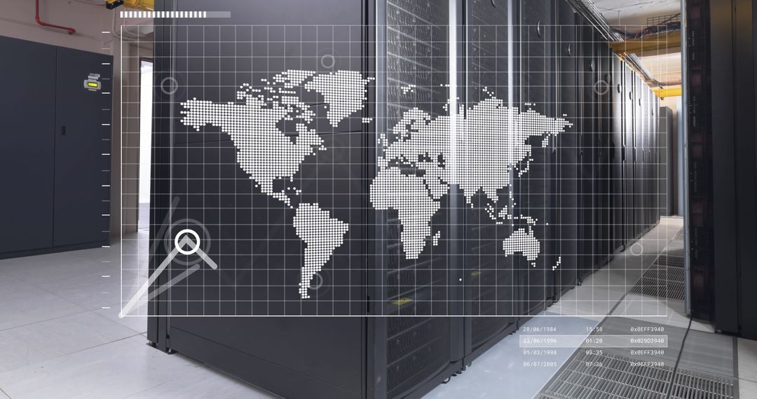 Digital World Map Interface in Modern Server Room