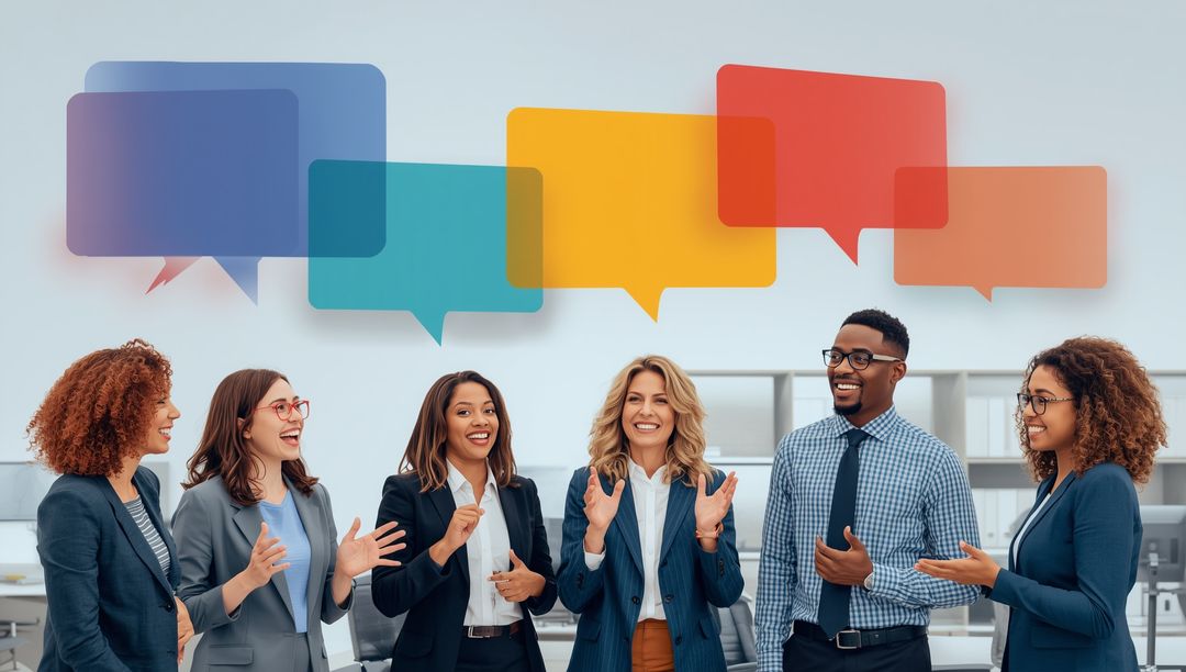 Diverse Business Team Brainstorming with Speech Bubbles