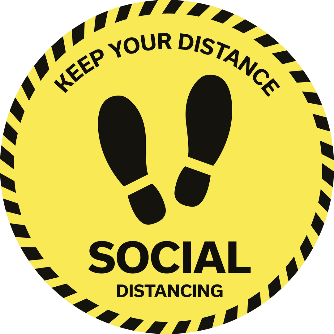 Yellow Social Distancing Sign on Transparent Background
