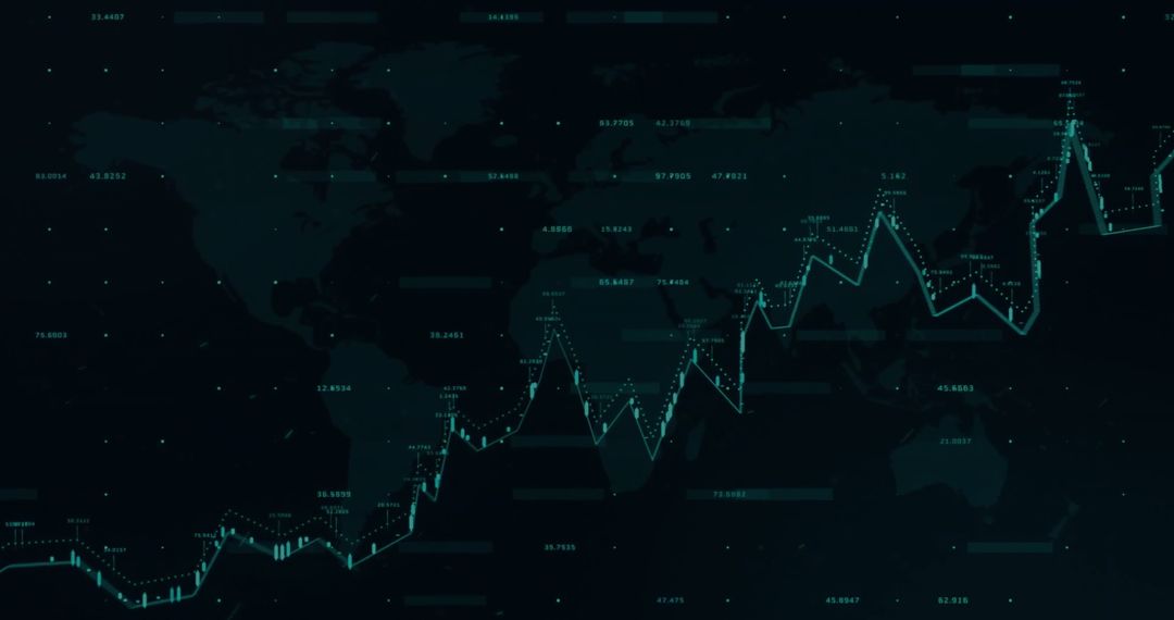 Turquoise Line Graph Tracking Global Economic Data on Dark Background