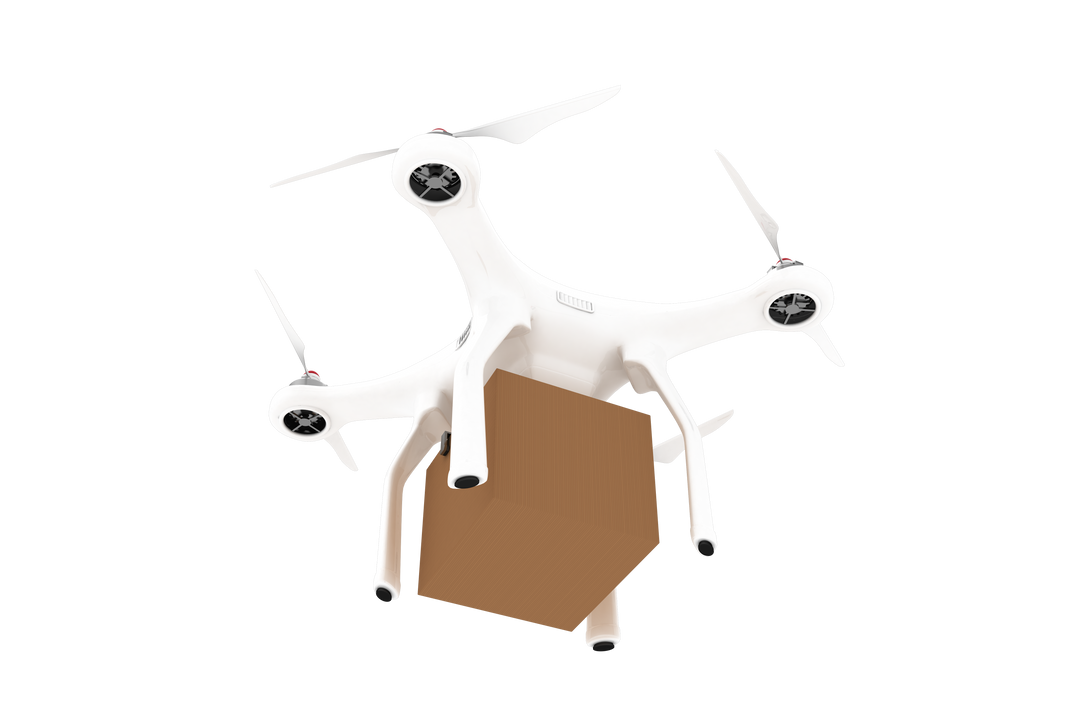 Transparent quadcopter drone delivering brown box package - Download Free Stock Images Pikwizard.com