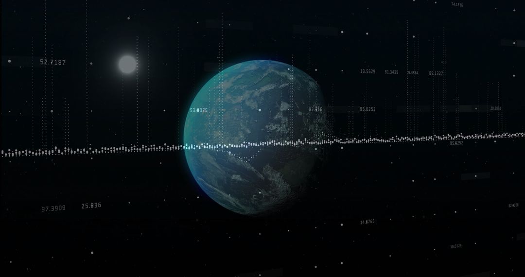 Earth-Like Planet in Space with Data Visualization Overlay