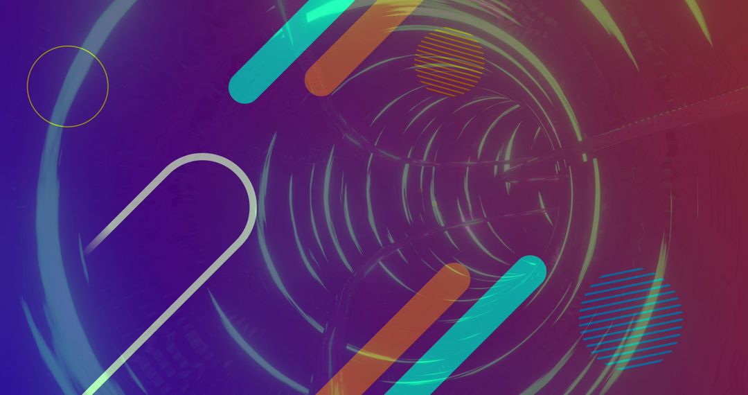 Colorful Abstract Digital Tunnel with Rays and Lines