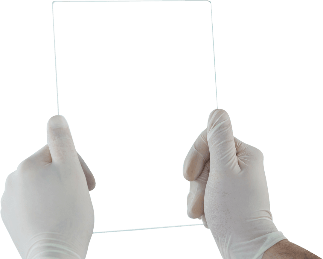 Surgeon's Hands Holding Transparent Futuristic Tablet