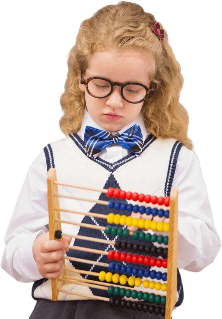 Caucasian Schoolgirl Counting on an Abacus Transparent Background