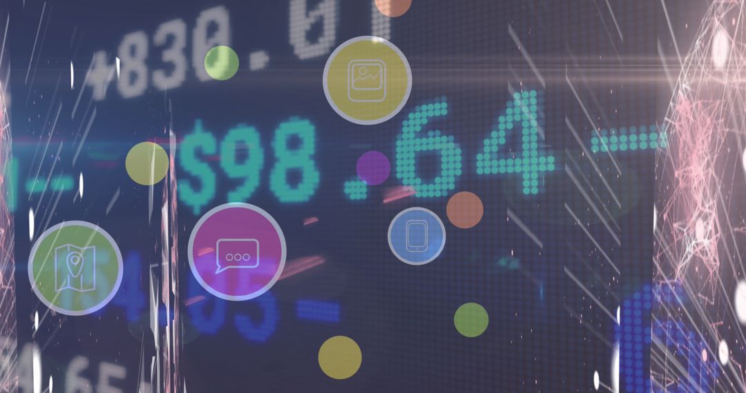 Digital Interface with Stock Market Icons in Global Business