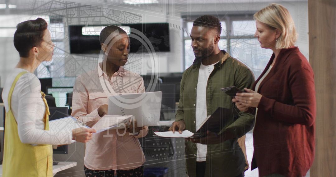 Diverse Team Collaborating on Financial Data in Modern Office