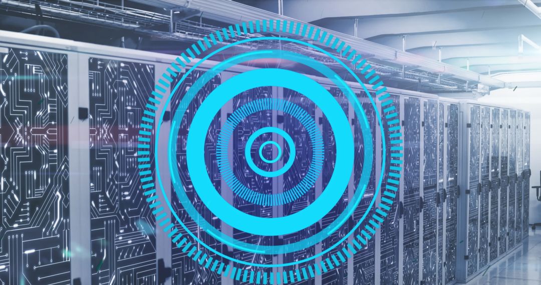 Digital Loading Circles Over Circuit Board Pattern on Server Racks - Free Images, Stock Photos and Pictures on Pikwizard.com