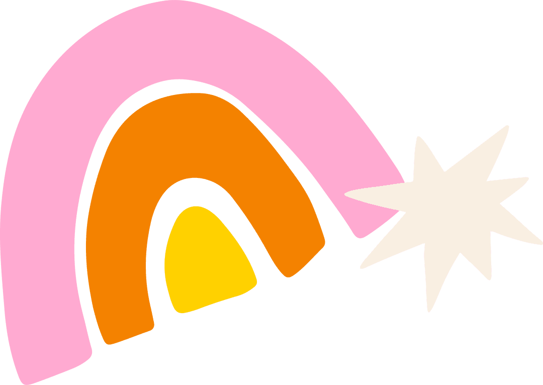 Vibrant Stylized Rainbow Arcs with Cream Star on Transparent Background