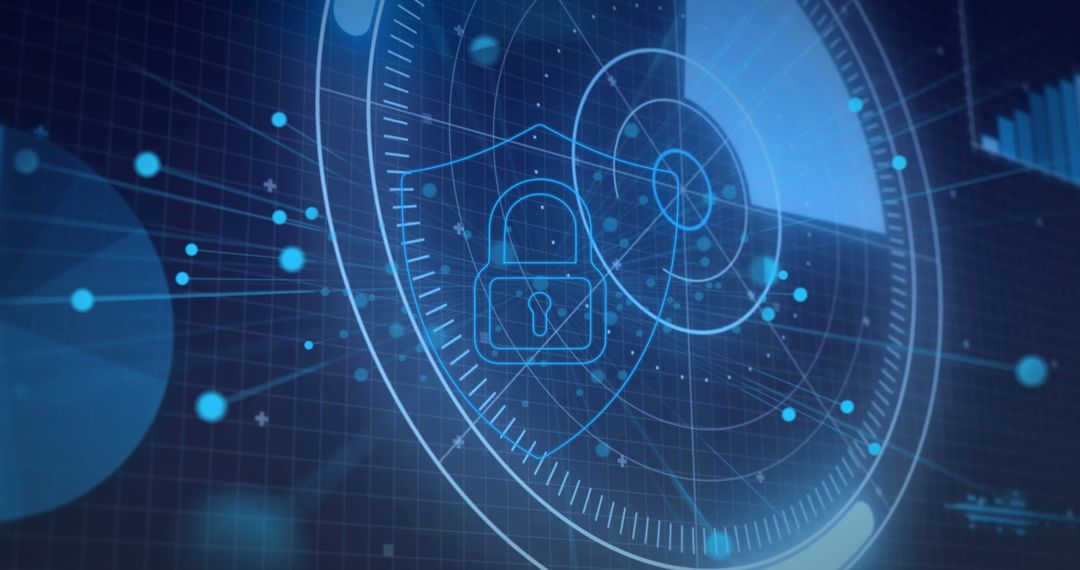 Digital Padlock with Futuristic Interface and Data Networks